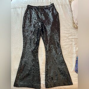 ASOS luxe Black Sequin flare pants size 12 high waisted